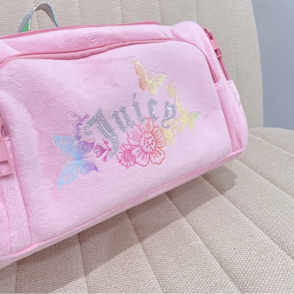 NEW Juicy Couture Pink Velour Butterfly Rhinestone‎ Makeup Bag Toiletry Case NWT